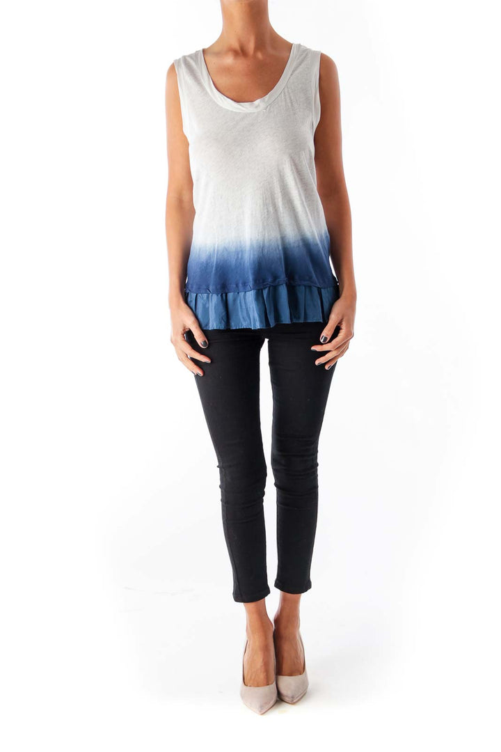 Gray & Blue Faded Tie Dye Top