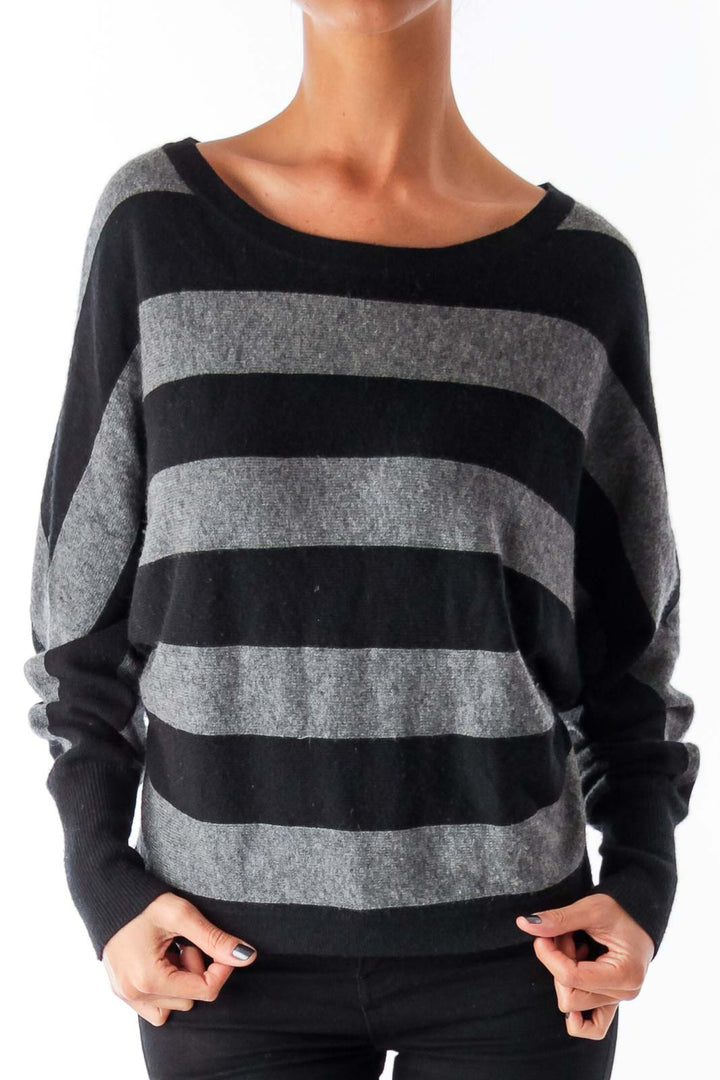 Gray & Navy Stripe Raglan Sweater