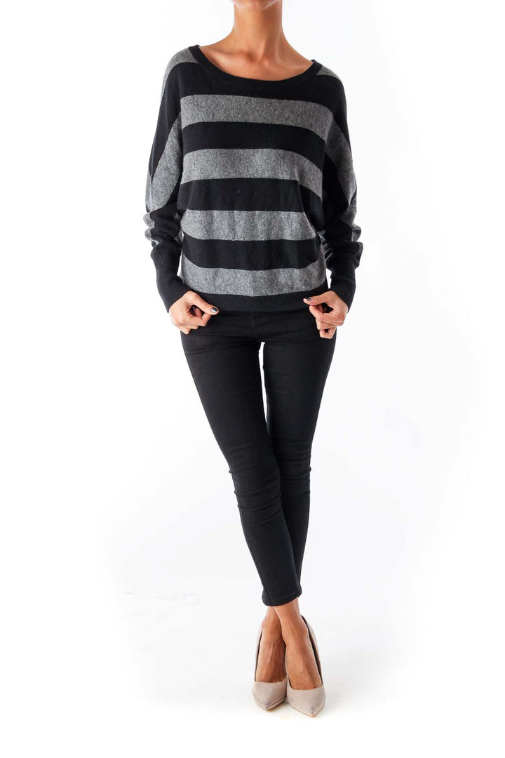 Gray & Navy Stripe Raglan Sweater