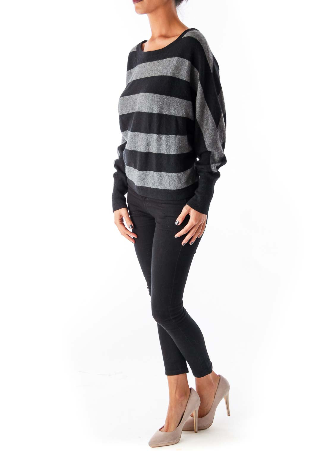 Gray & Navy Stripe Raglan Sweater