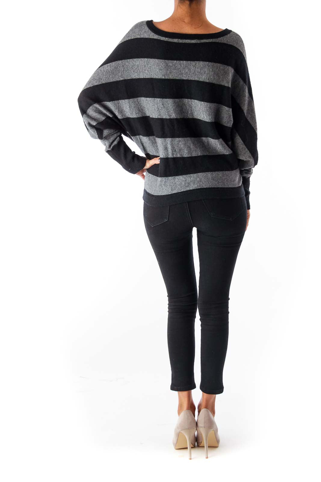 Gray & Navy Stripe Raglan Sweater