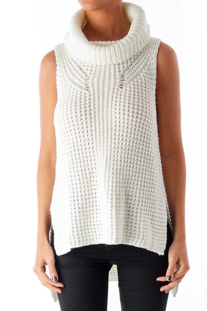 White Turtleneck Sleeveless Knit