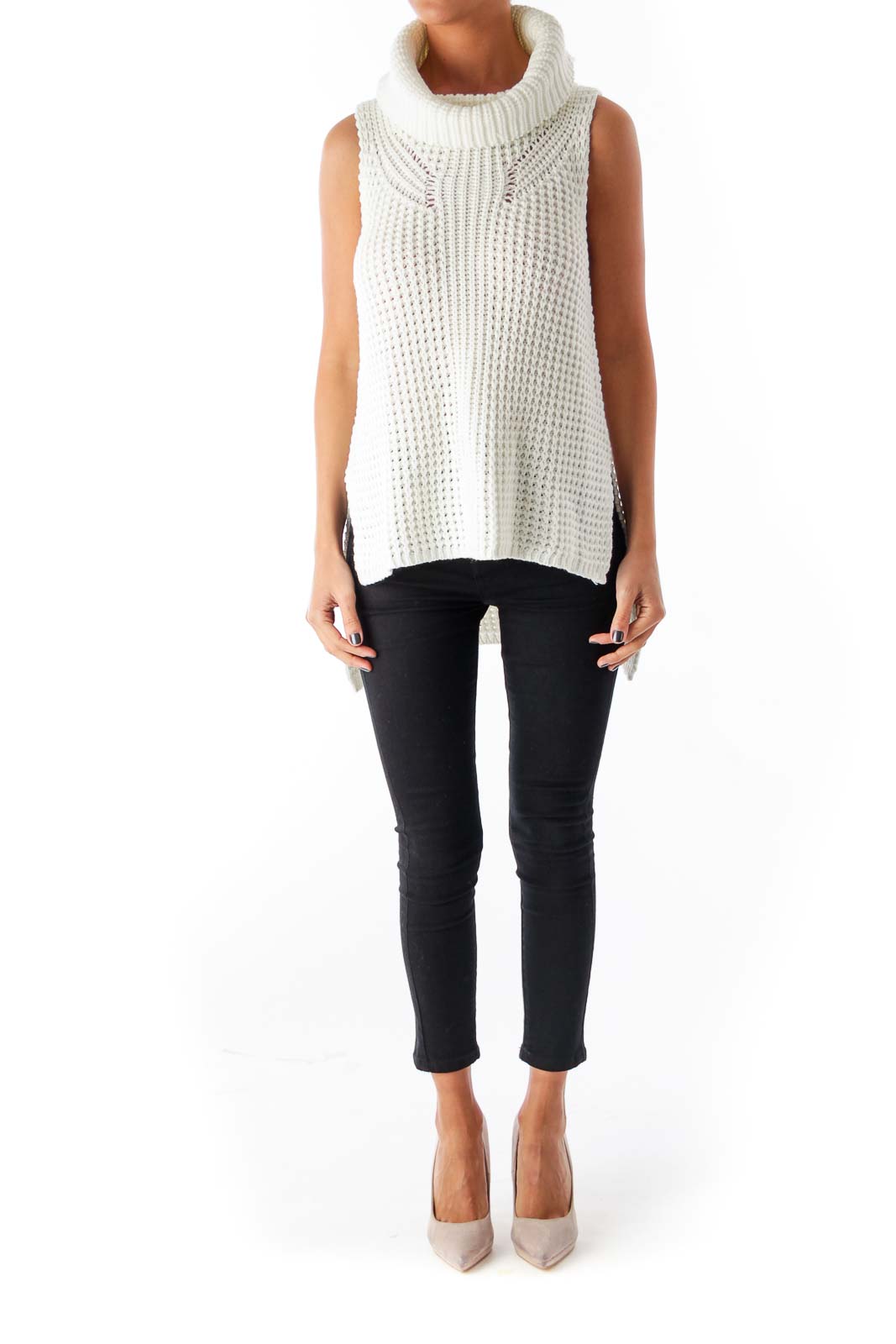 White Turtleneck Sleeveless Knit