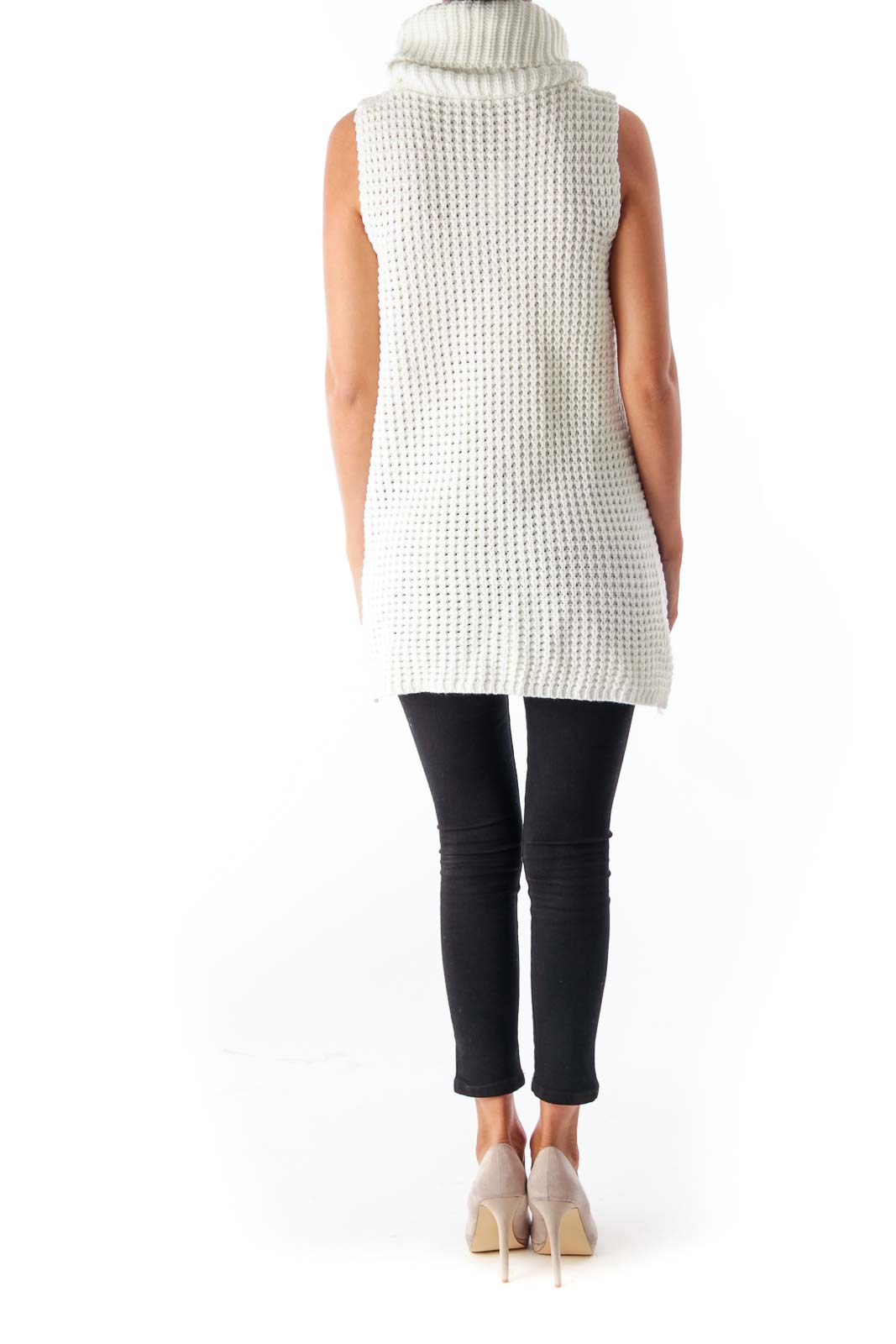 White Turtleneck Sleeveless Knit