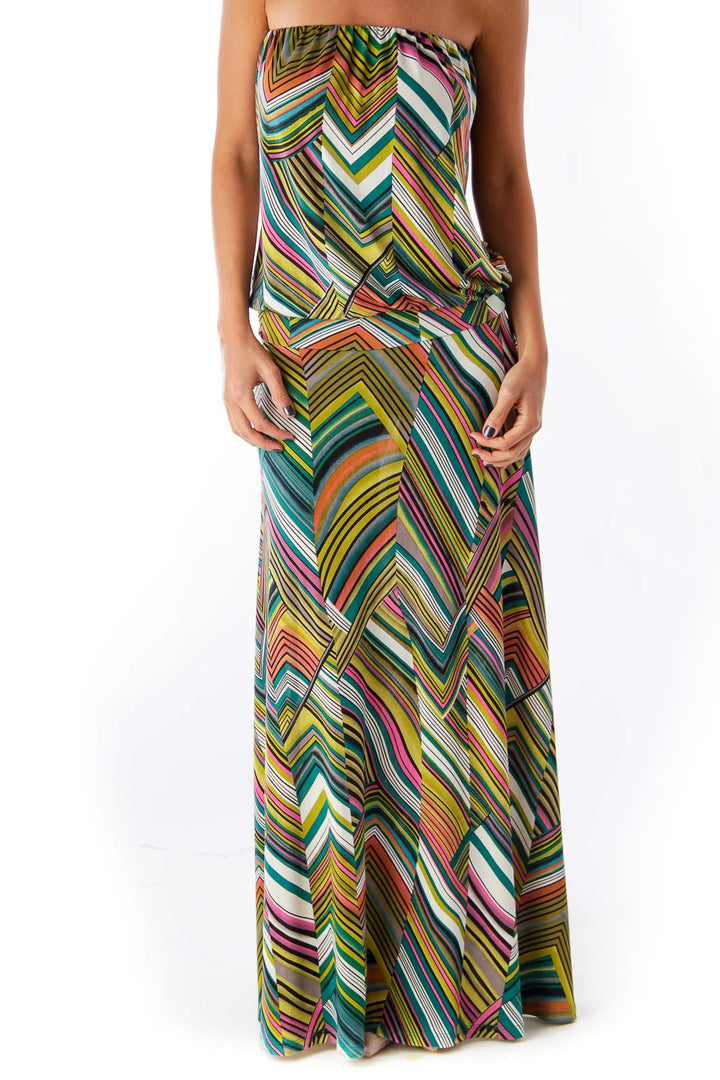 Print Chevron Long Strapless Dress