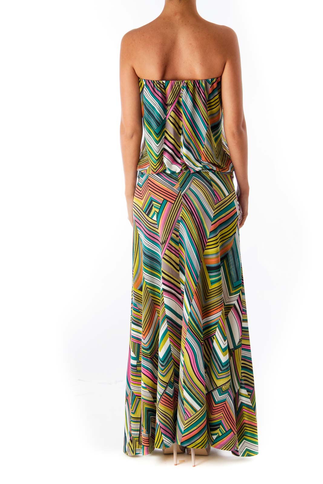 Print Chevron Long Strapless Dress