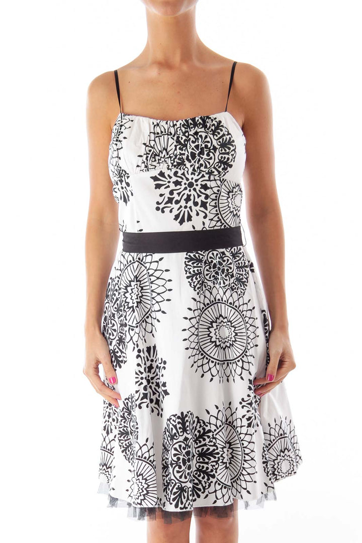 White & Black Print Dress