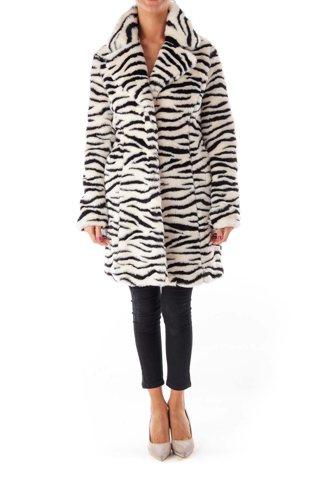 Black & White Zebra Faux Fur Coat