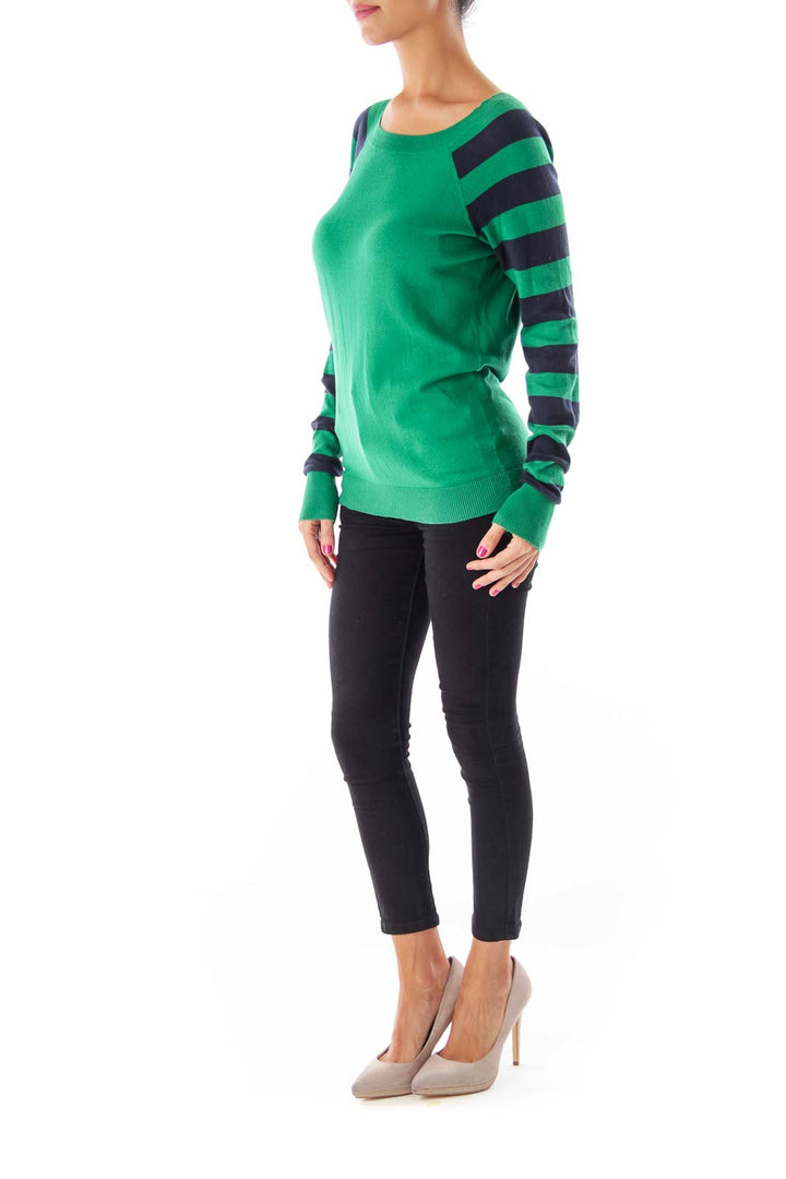 Green & Navy Striped Arms Sweater