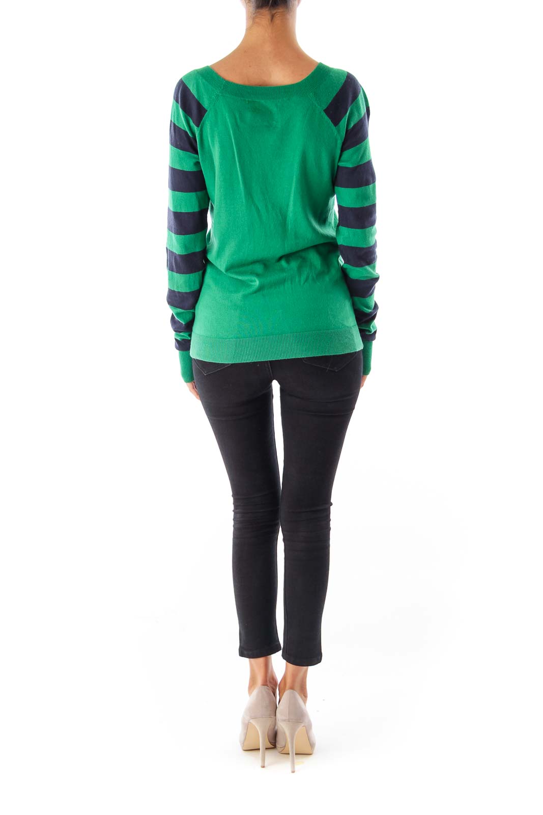 Green & Navy Striped Arms Sweater