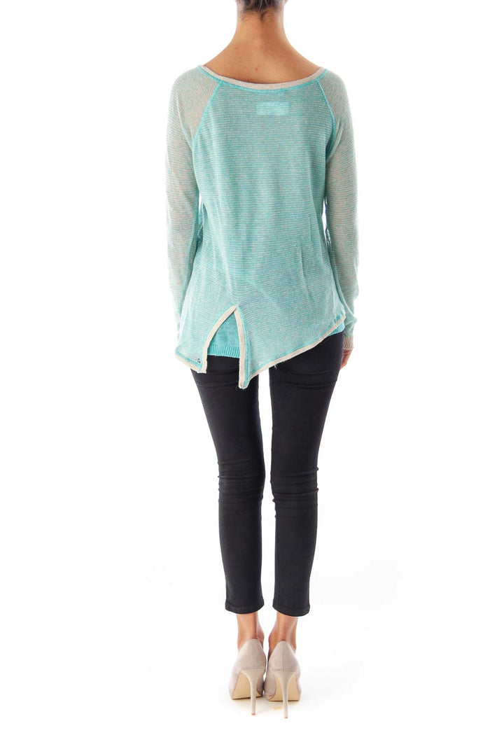 Turquoise Stripe Asymmetric Shirt