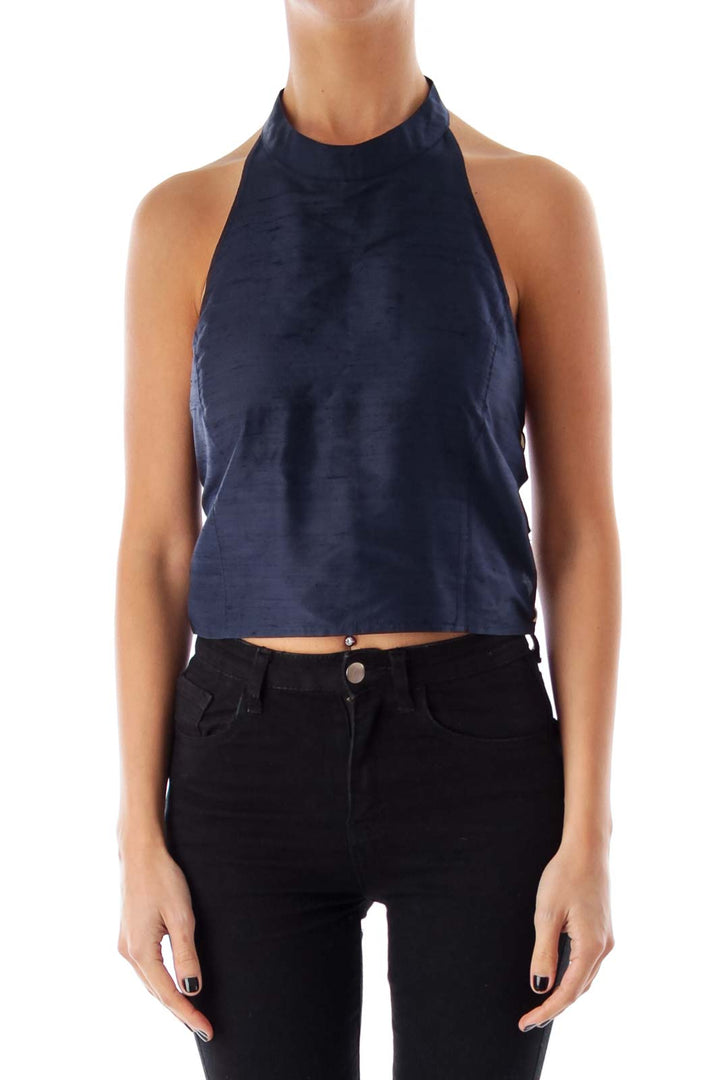 Navy Halter Crop Top