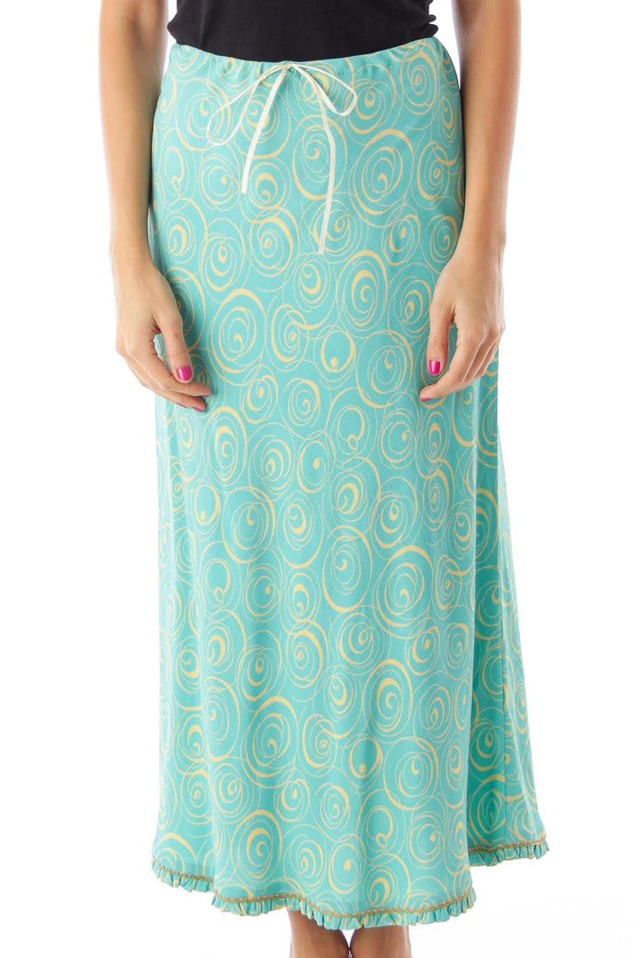 Turquoise Print Midi Skirt