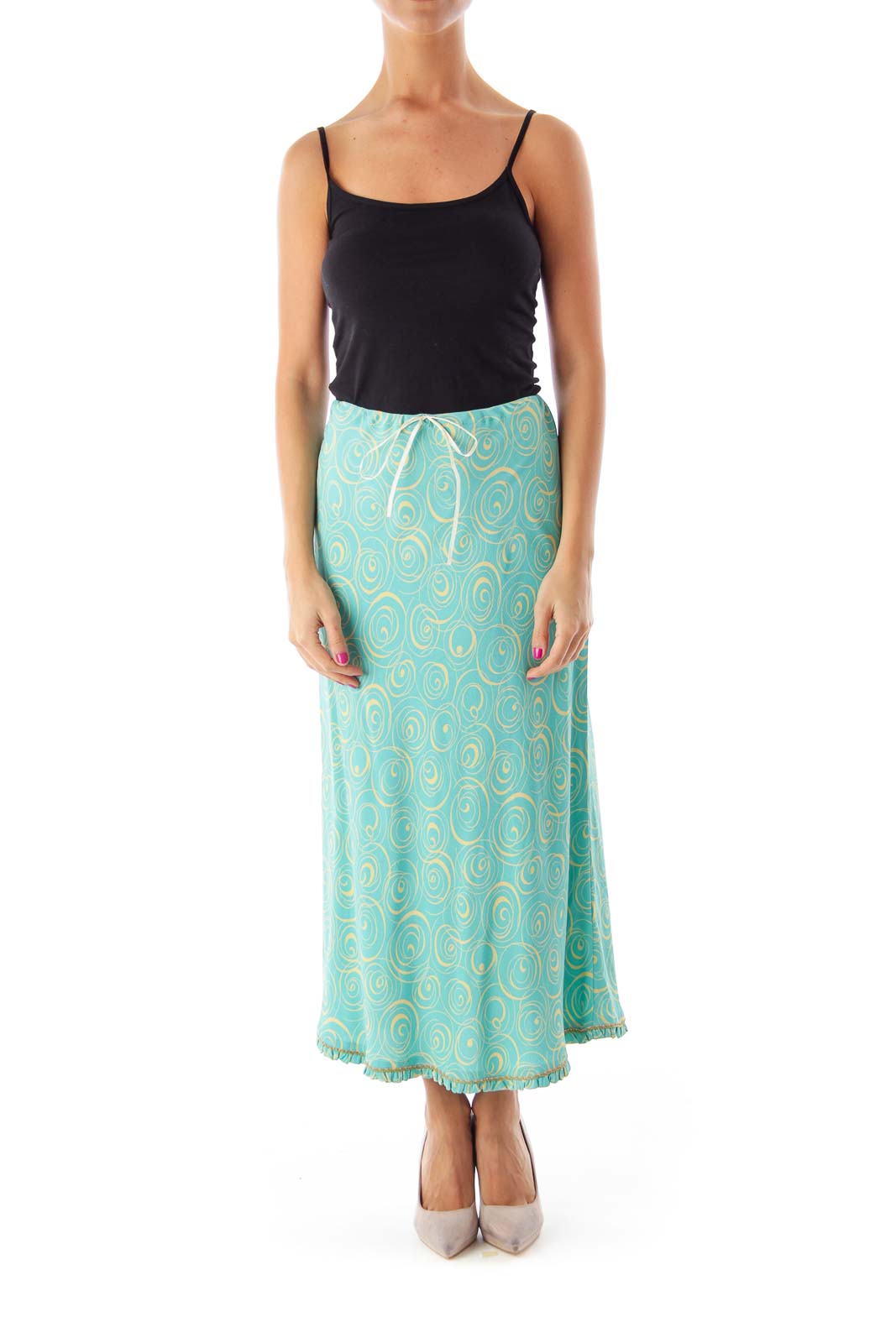 Turquoise Print Midi Skirt