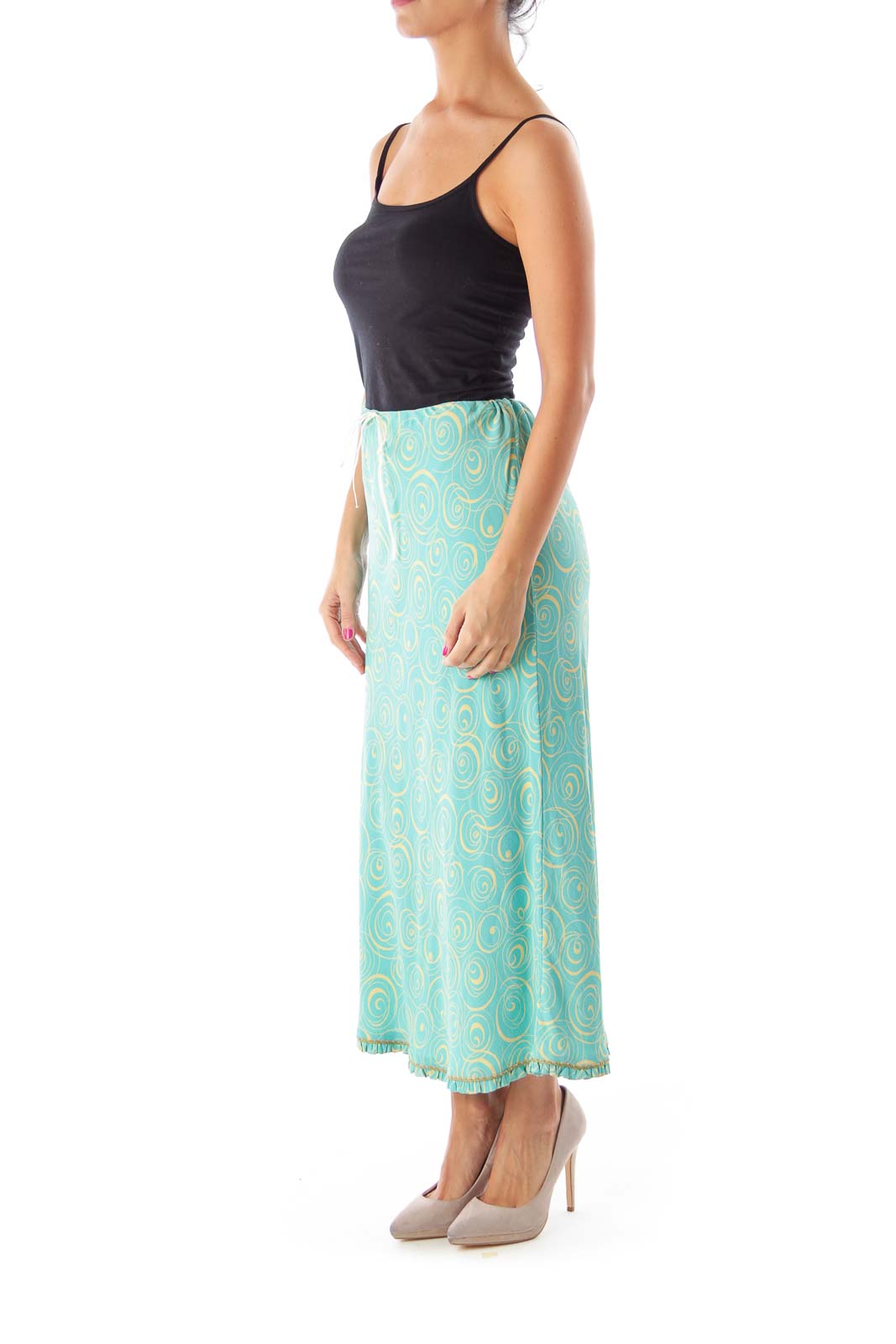 Turquoise Print Midi Skirt