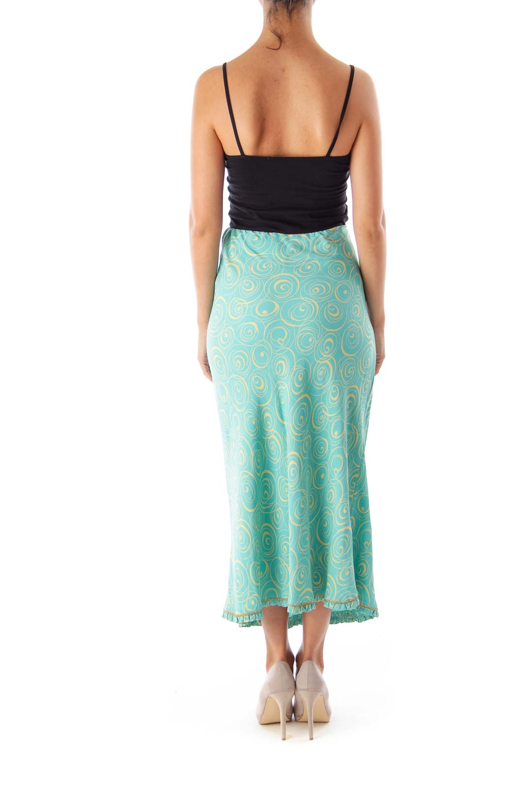 Turquoise Print Midi Skirt