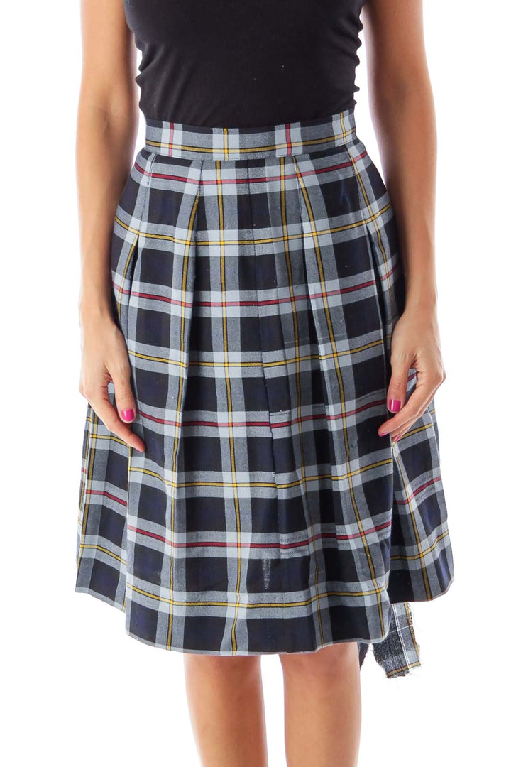 Navy & Light Blue Plaid Skirt