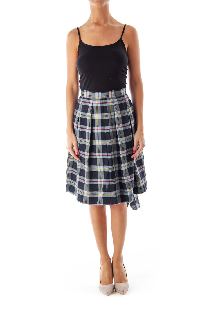 Navy & Light Blue Plaid Skirt