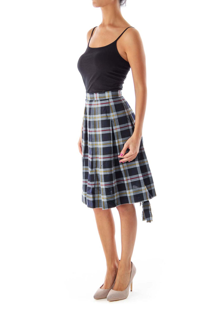 Navy & Light Blue Plaid Skirt