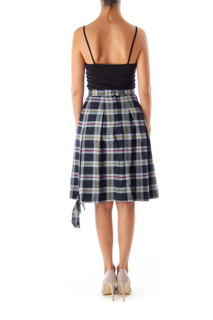 Navy & Light Blue Plaid Skirt