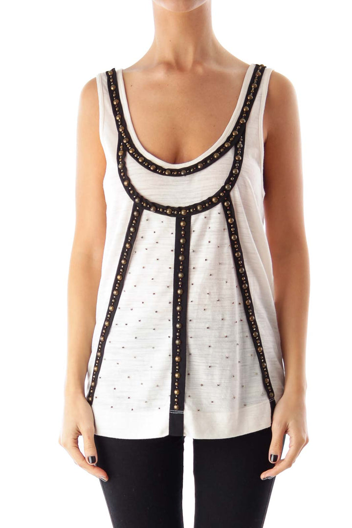 Beige & Black Embroidered Top