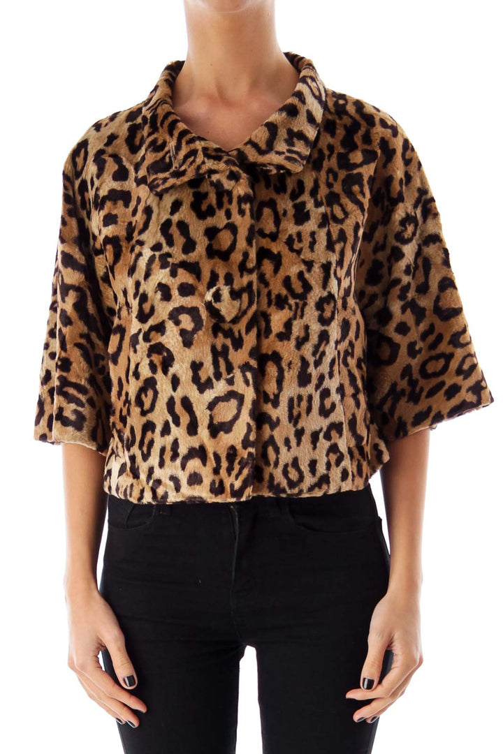 Leopard Print Faux Fur Crop Coat