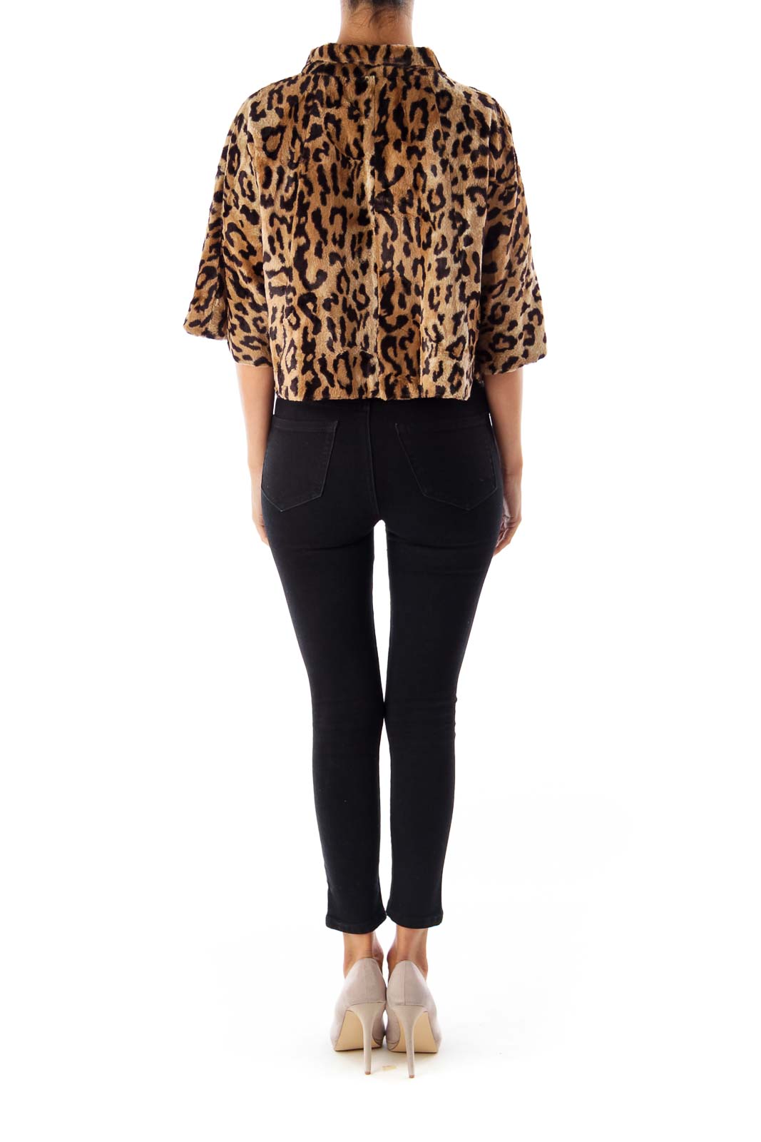 Leopard Print Faux Fur Crop Coat