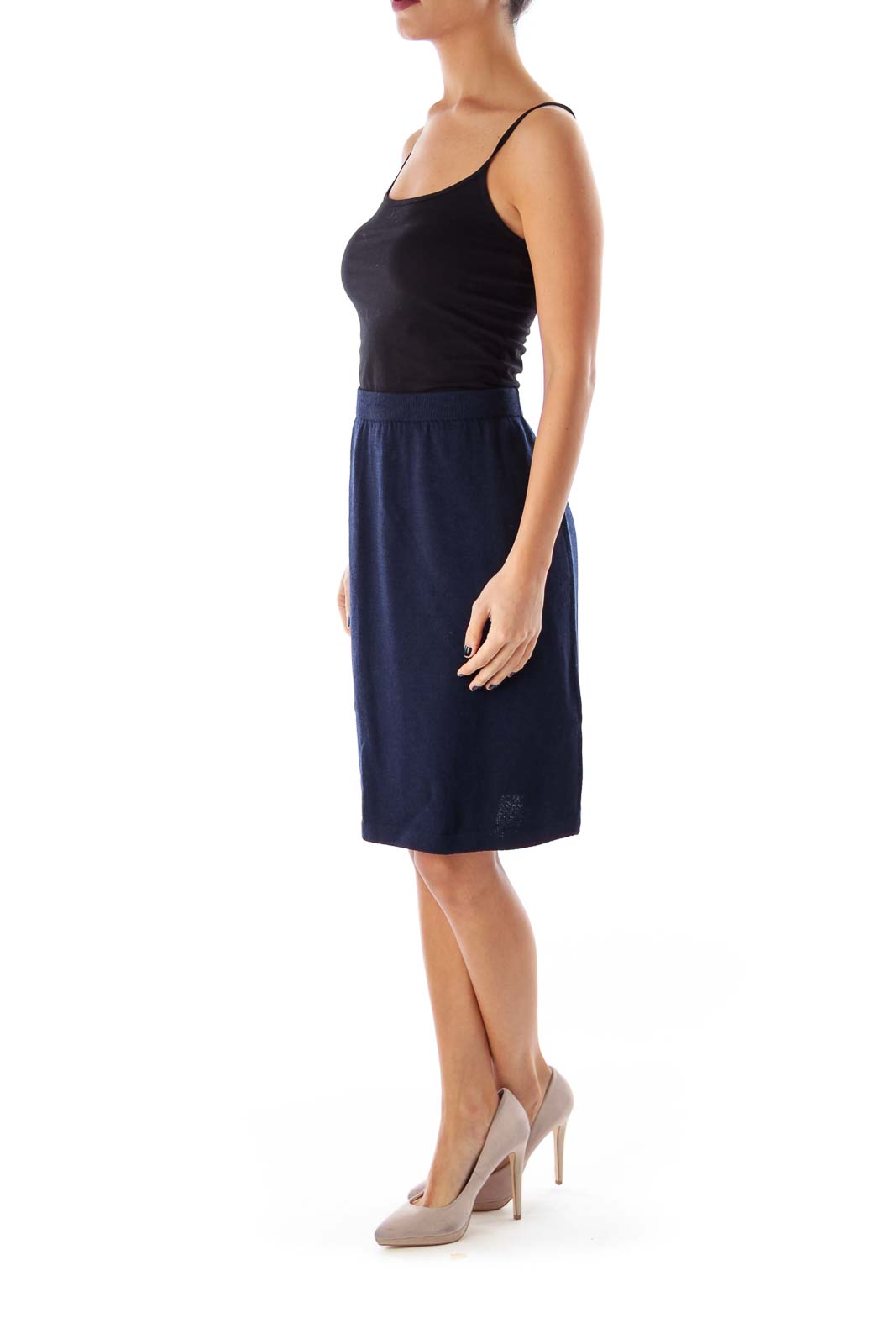 Navy Knit Pencil Skirt