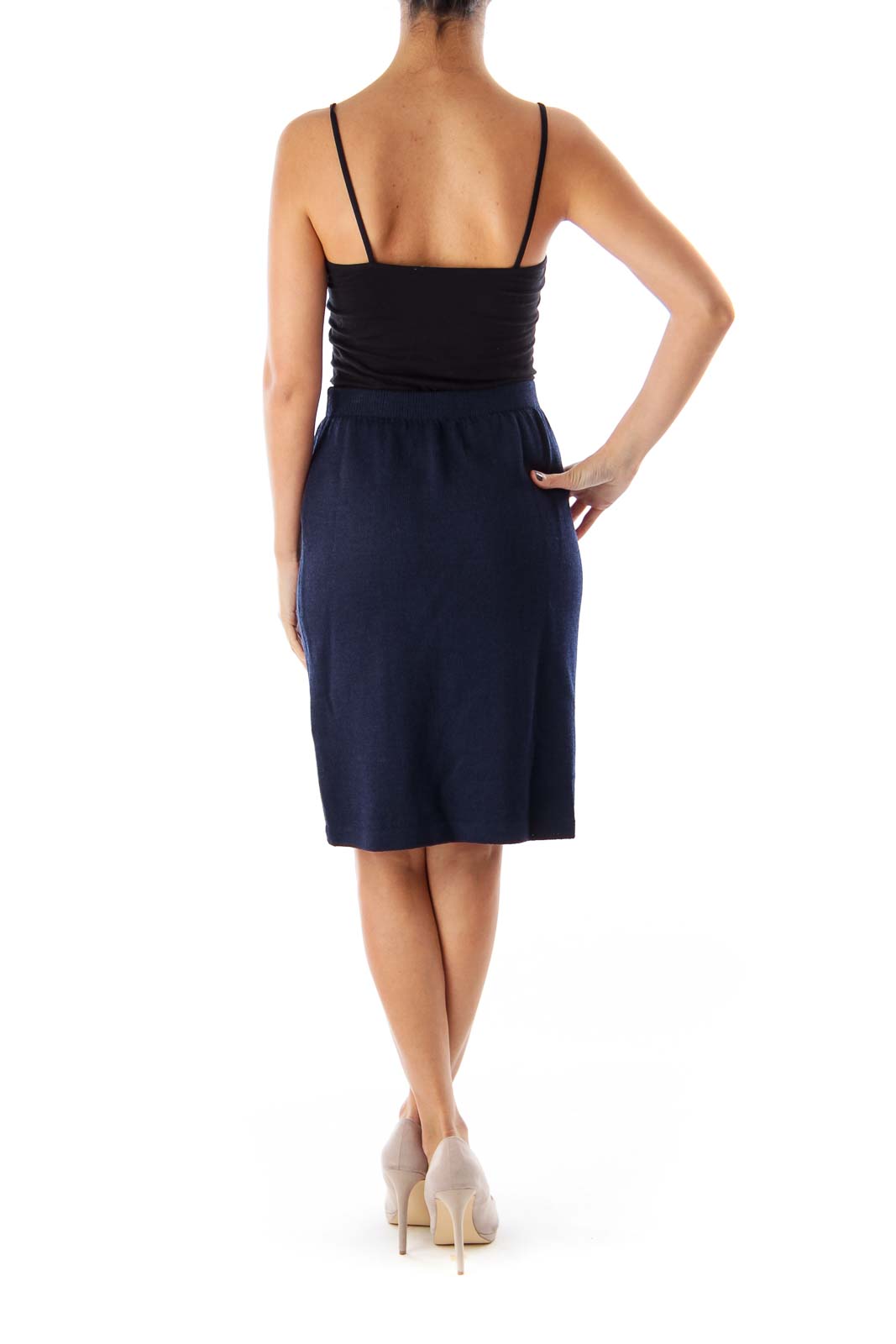 Navy Knit Pencil Skirt