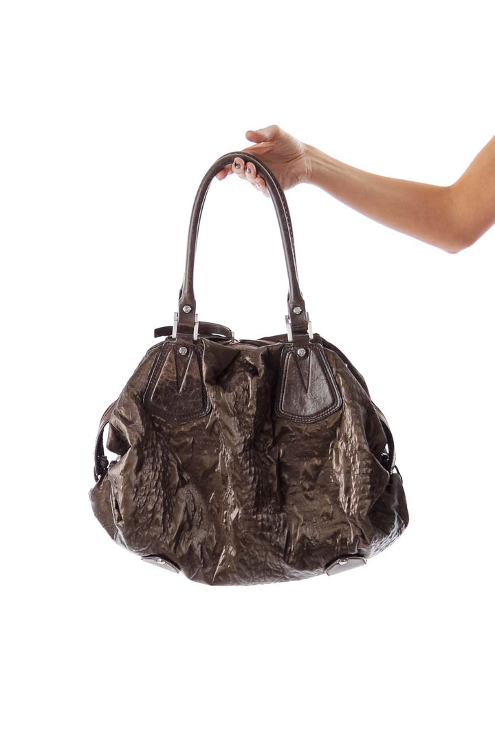 Brown Textured Shoulder Bag