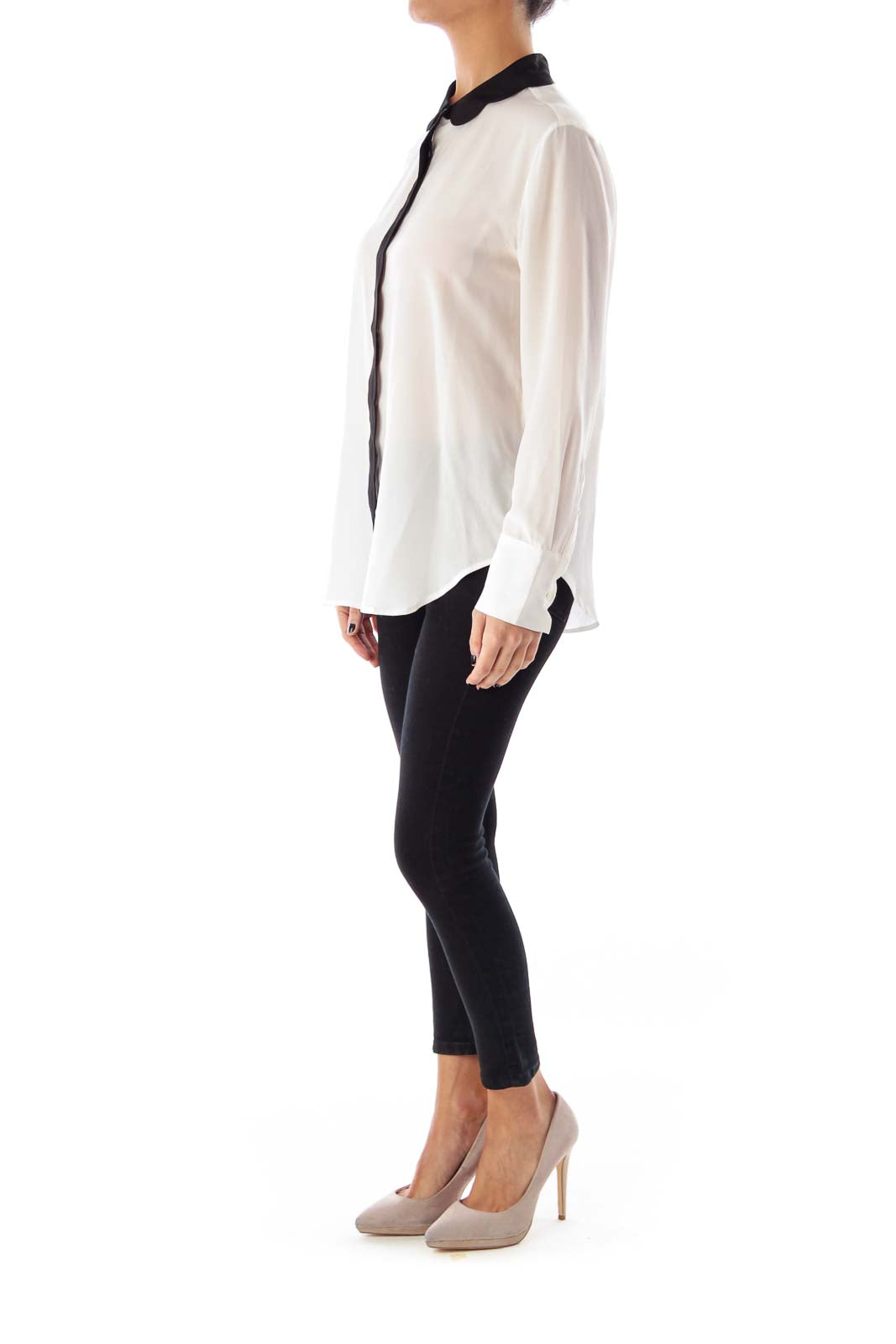 White & Black Scallop Trim Blouse