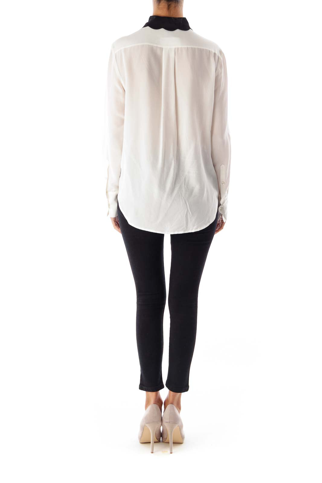 White & Black Scallop Trim Blouse