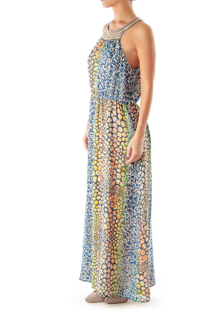 Multicolor Print Embellished Maxi Dress