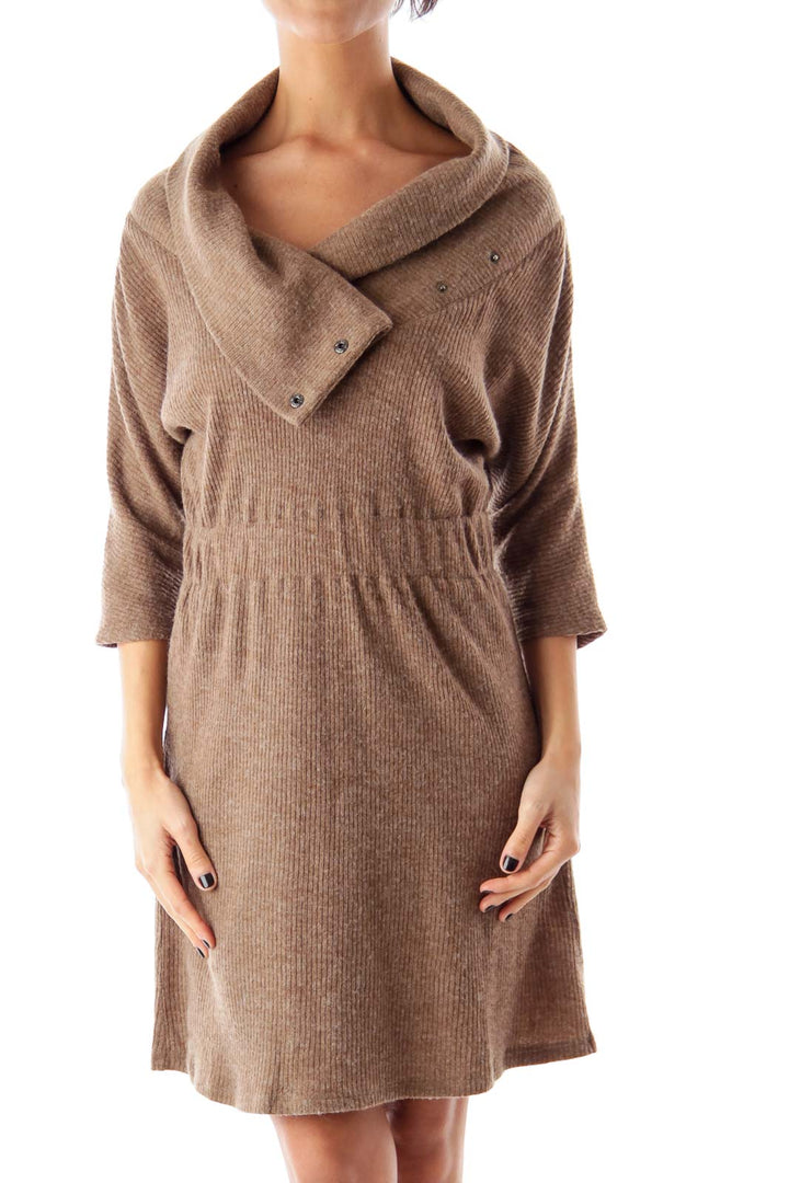 Brown Knit Sweater Dress