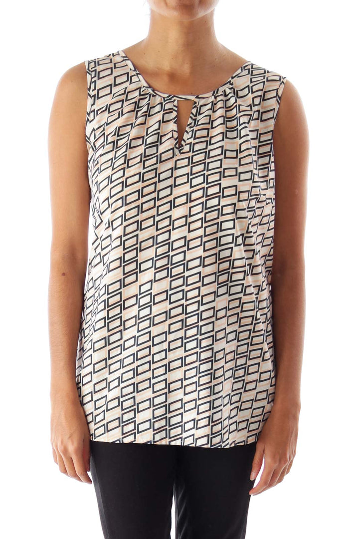 Blue & Peach Geometric Print Top