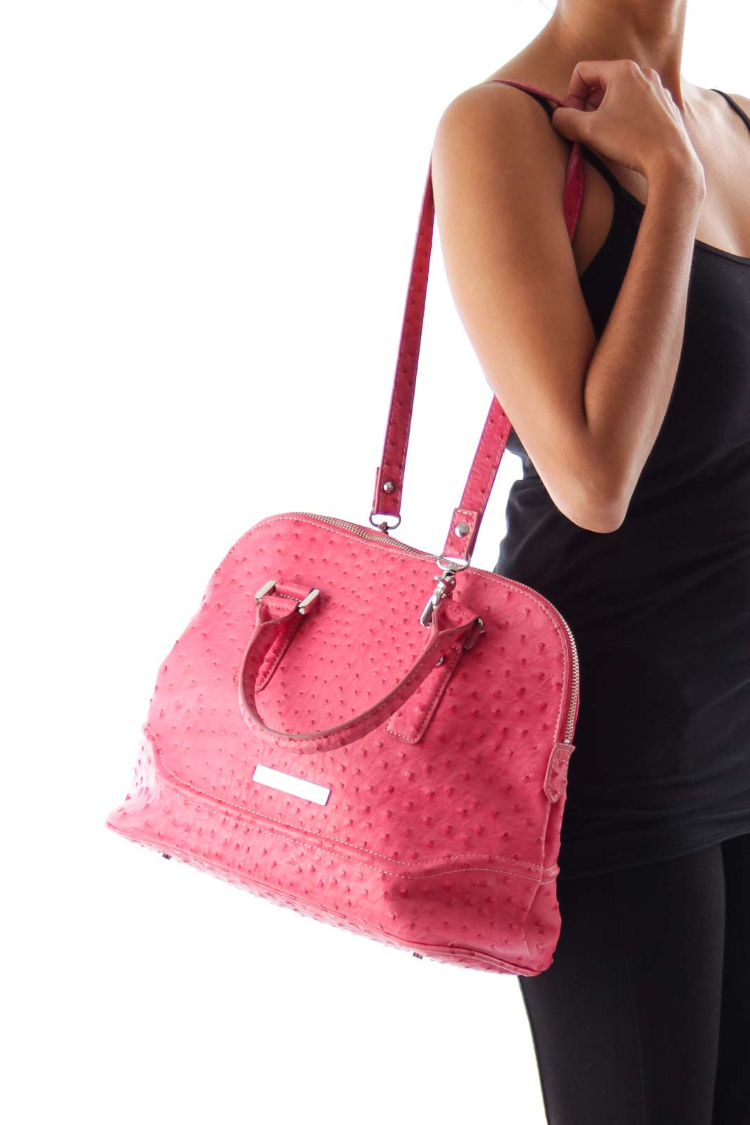 Pink Ostrich Satchel Bag