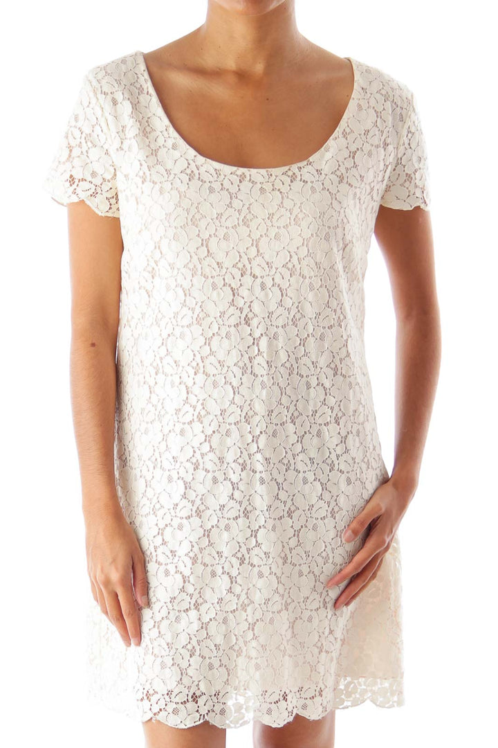 Beige Lace Mini Dress