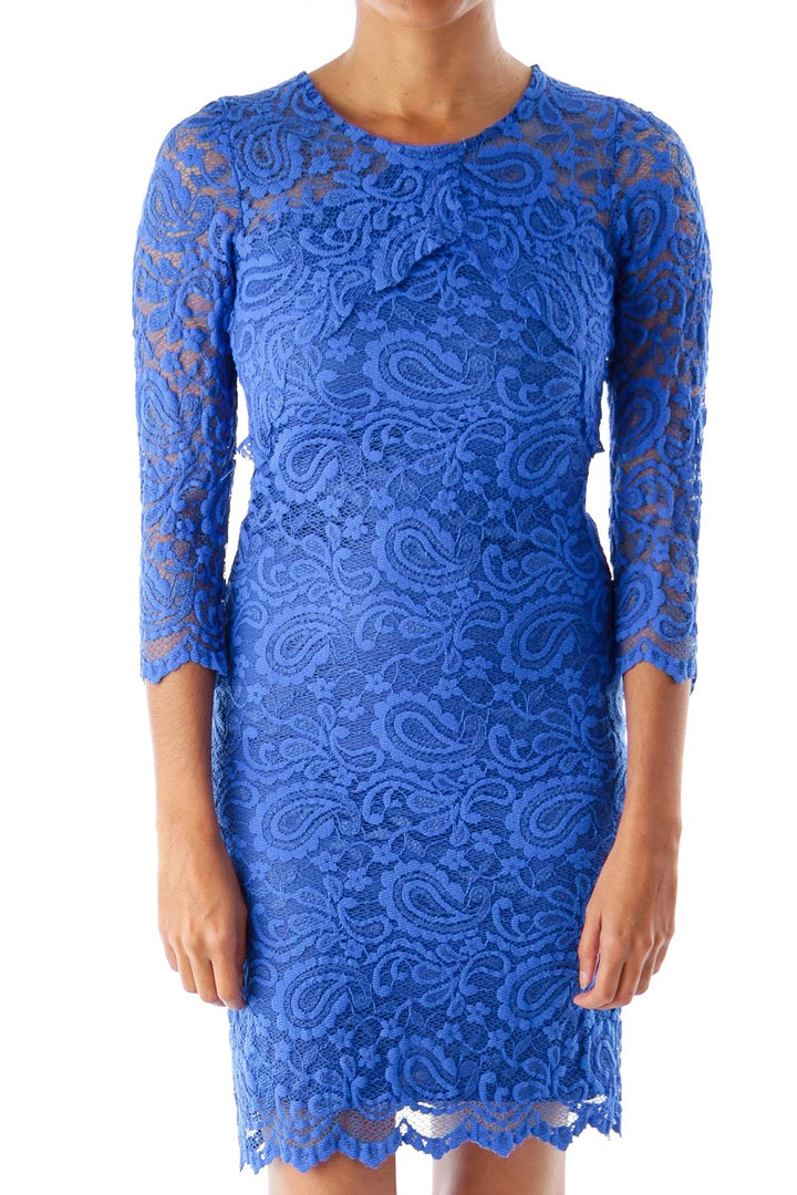 Blue Cutout Lace Dress