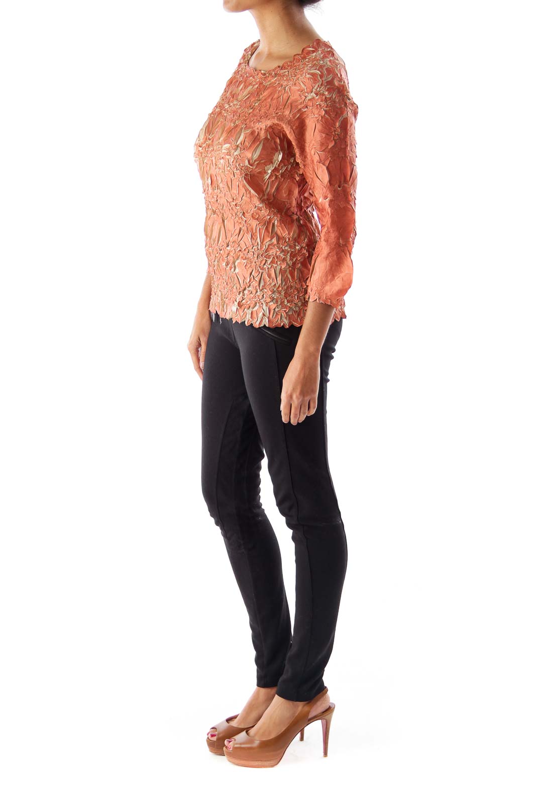 Brown Crinkle Stretch Shirt