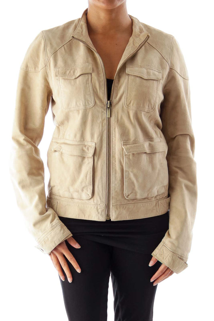 Beige Leather Safari Jacket