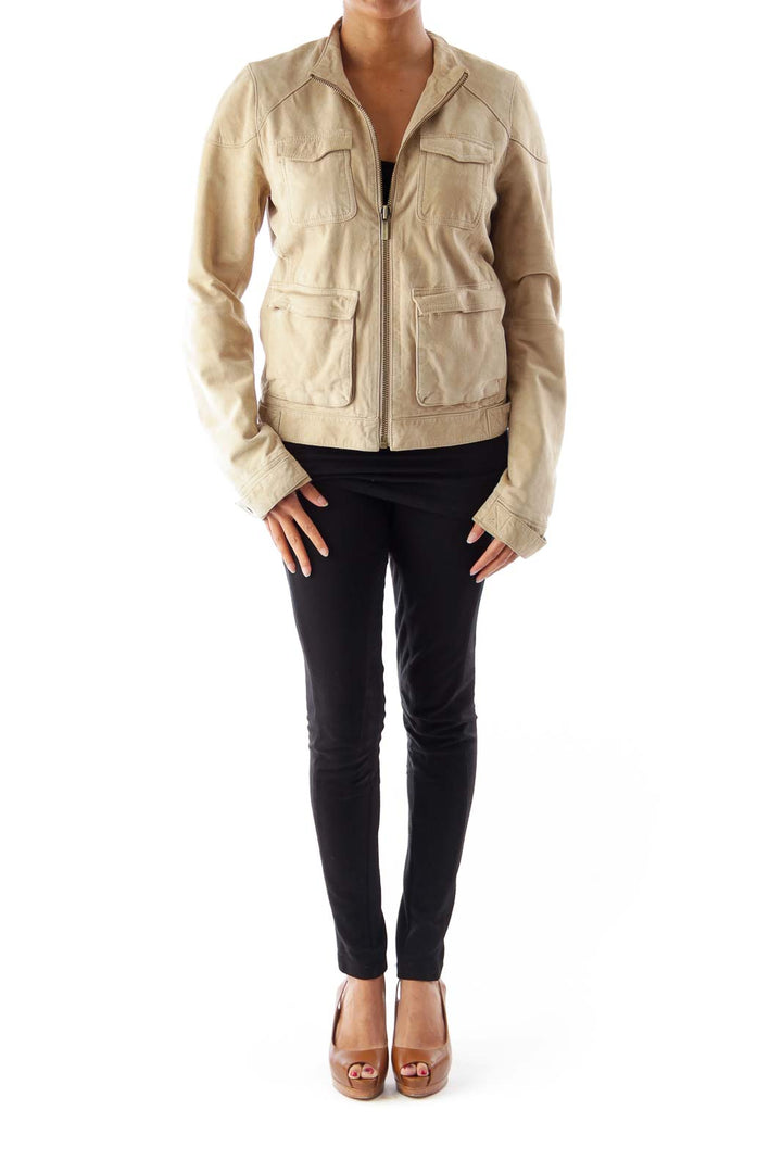 Beige Leather Safari Jacket