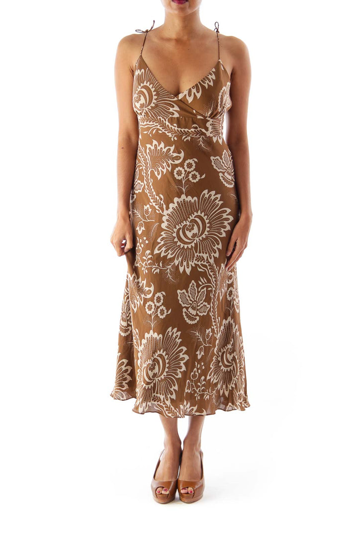 Brown Floral Print Dress