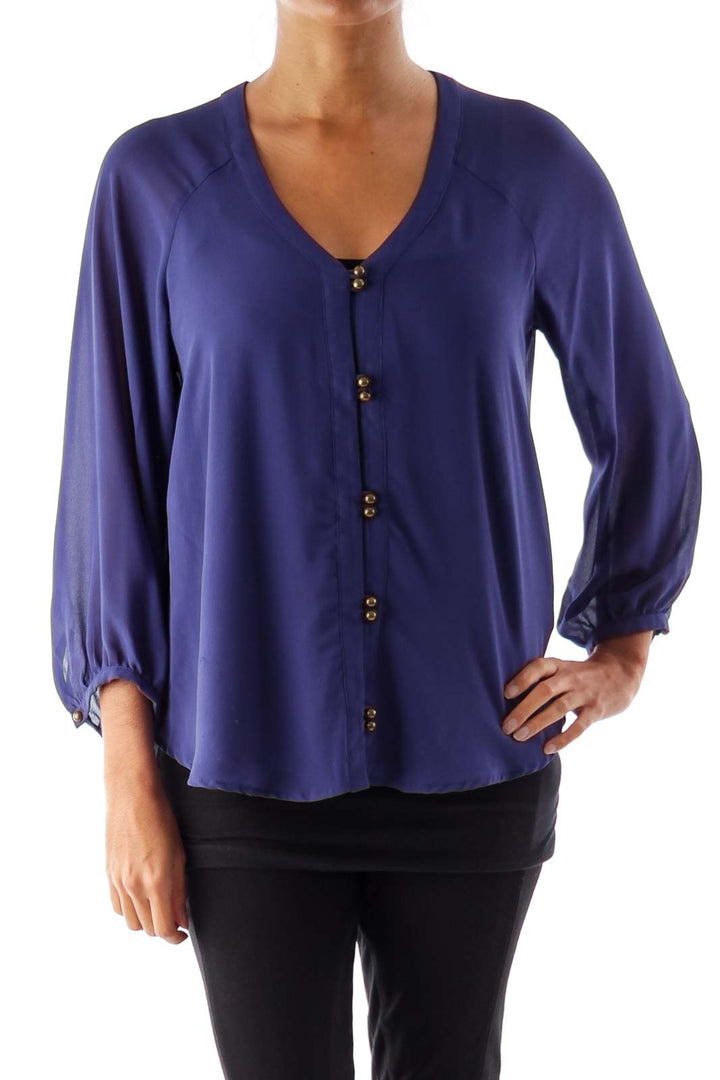 Blue Double Button Blouse