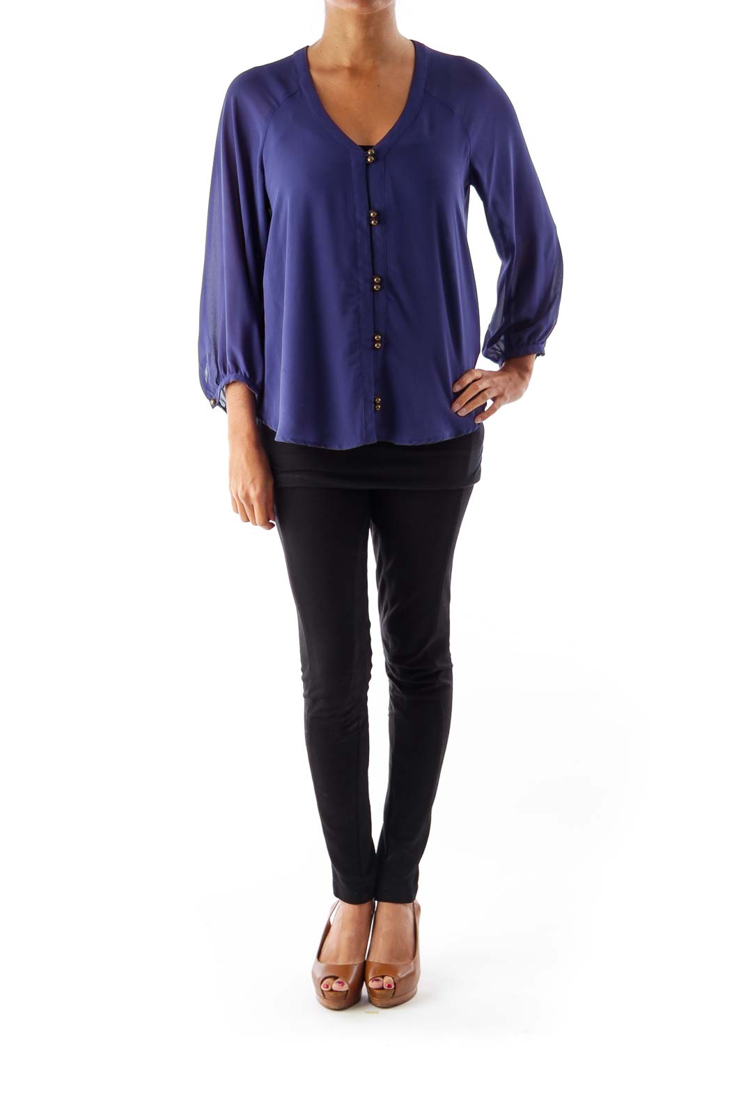 Blue Double Button Blouse