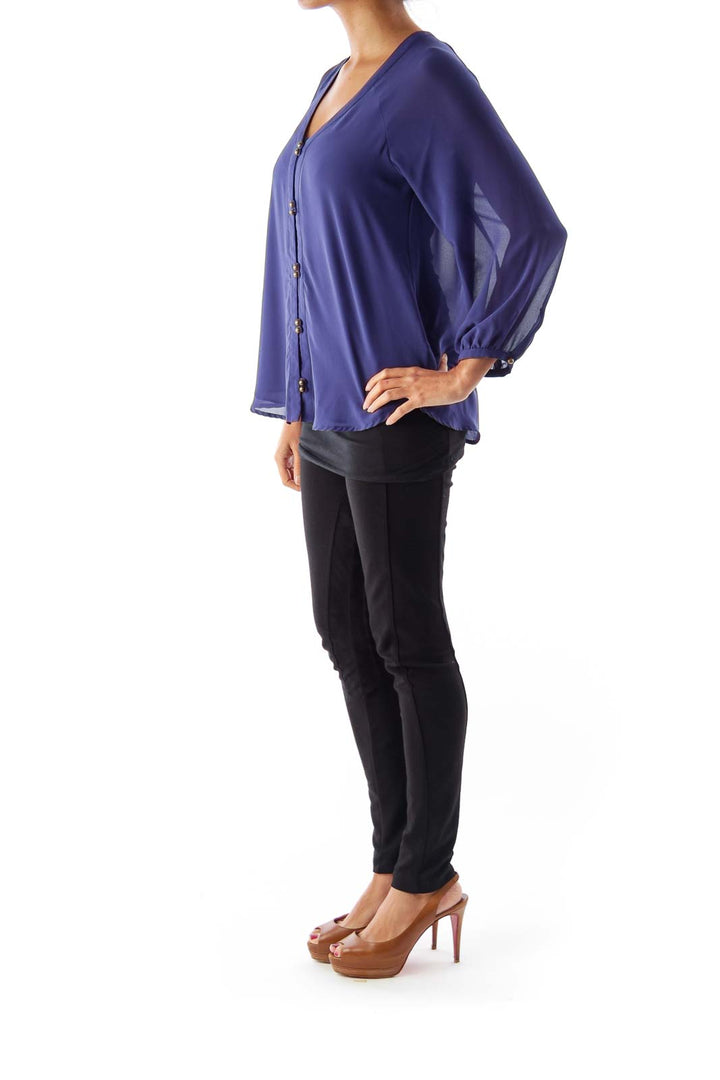 Blue Double Button Blouse