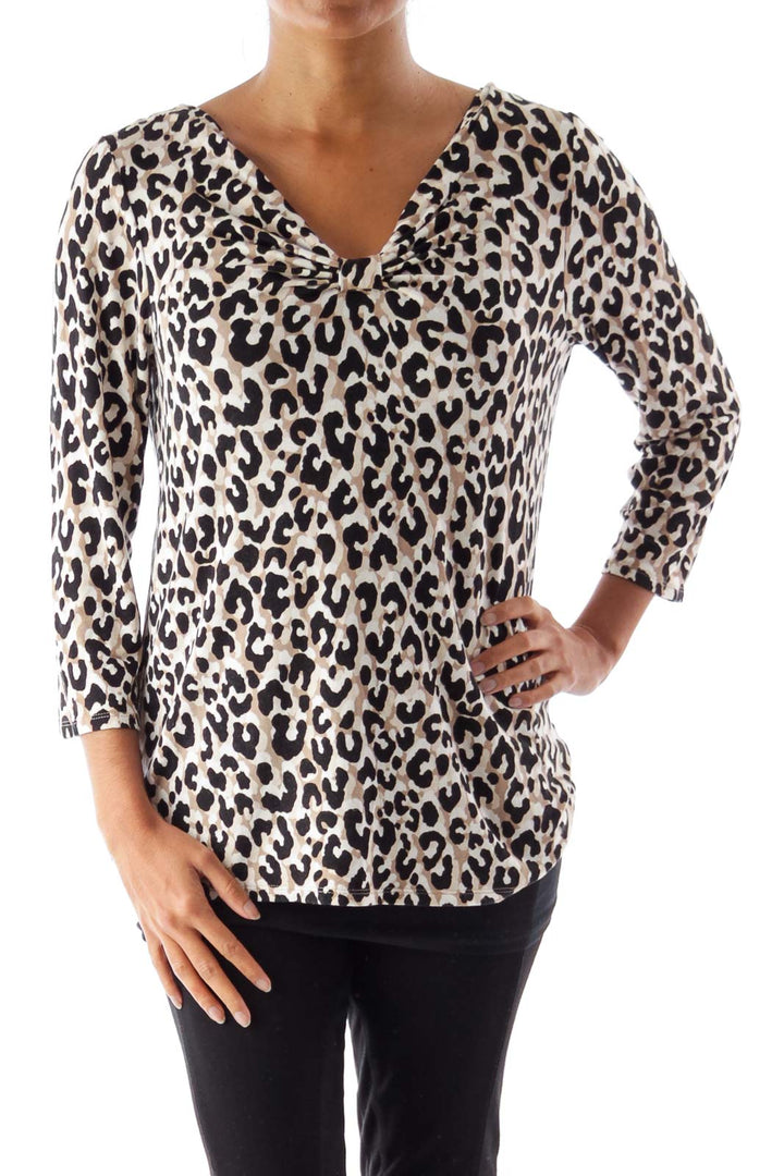 Animal Print  Drape Neck Shirt