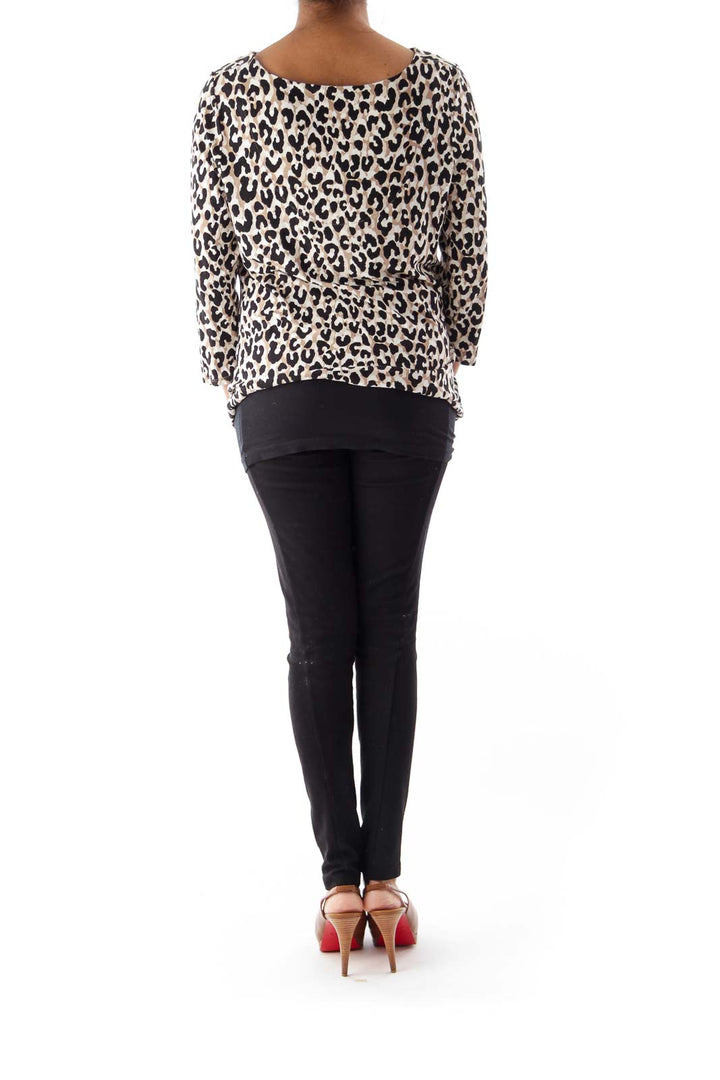 Animal Print  Drape Neck Shirt