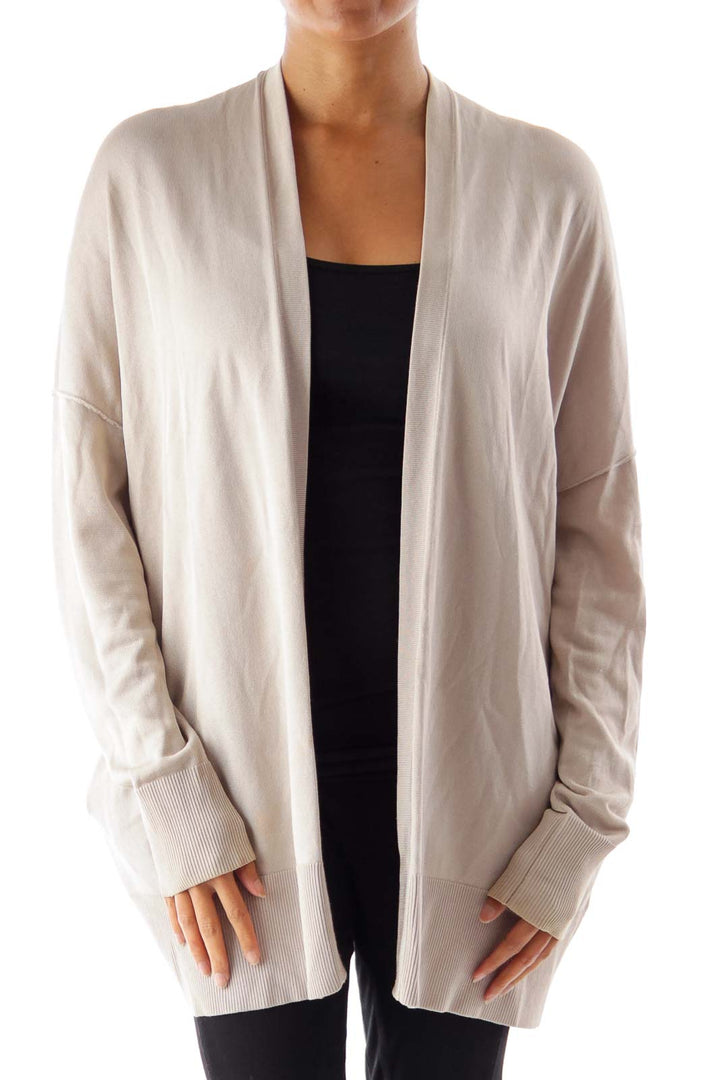 Beige Metallic Open Cardigan