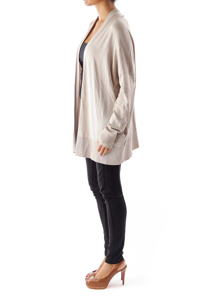 Beige Metallic Open Cardigan