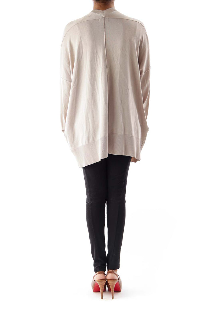 Beige Metallic Open Cardigan